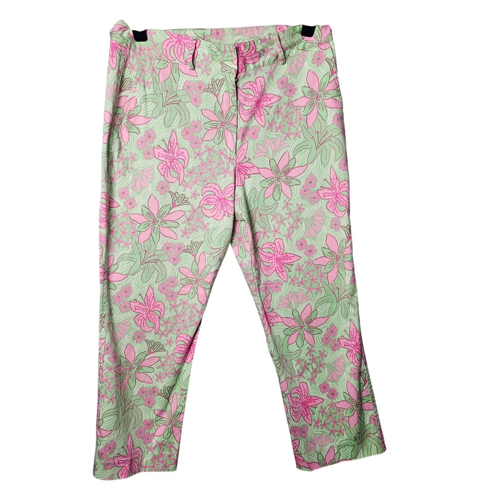 Vintage Lilly Pulitzer White Label Capri Pants 8 Pink Green Floral Resort Preppy